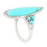 Pear Cut Turquoise Gemstone Pave Diamond Long Ring In 18K White Gold