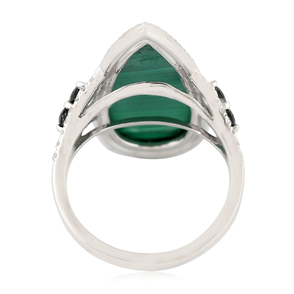 Pear Cut Malachite Prong Spinel Pave Diamond Long Ring In White Gold For Her