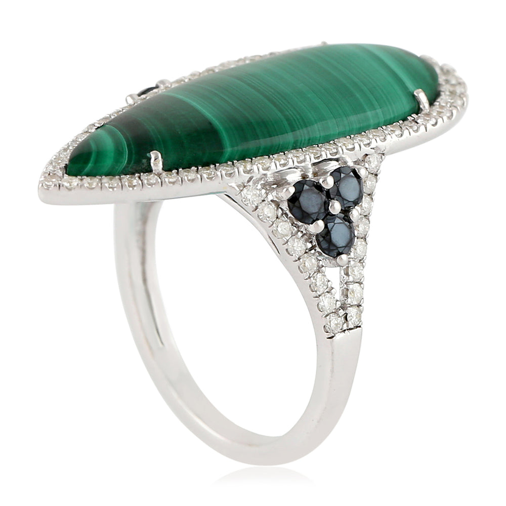 Pear Cut Malachite Prong Spinel Pave Diamond Long Ring In White Gold For Her