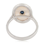 White Gold Fancy Cut MOP Bezel Set Blue Sapphire Pave Diamond Evil Eye Cocktail Ring