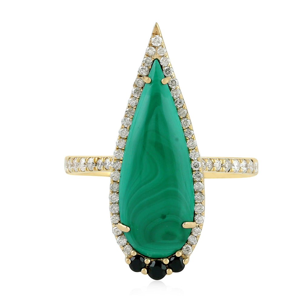 Pear Cut Malachite Round Spinel Pave Diamond Drop Cocktail Ring In 18K Yellow Gold