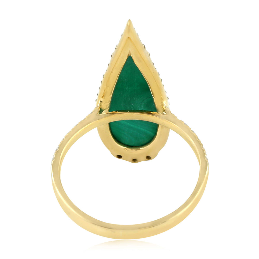 Pear Cut Malachite Round Spinel Pave Diamond Drop Cocktail Ring In 18K Yellow Gold