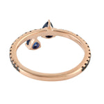 18K Rose Gold Prong Pear Blue Sapphire Pave Black Diamond Band Ring For Women's