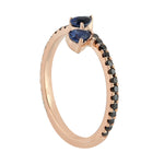 18K Rose Gold Prong Pear Blue Sapphire Pave Black Diamond Band Ring For Women's