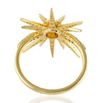 Micro Pave Natural Diamond Handmade Sunburst Design Ring In 18K Yellow Gold