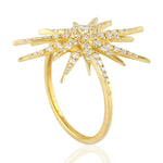 Micro Pave Natural Diamond Handmade Sunburst Design Ring In 18K Yellow Gold