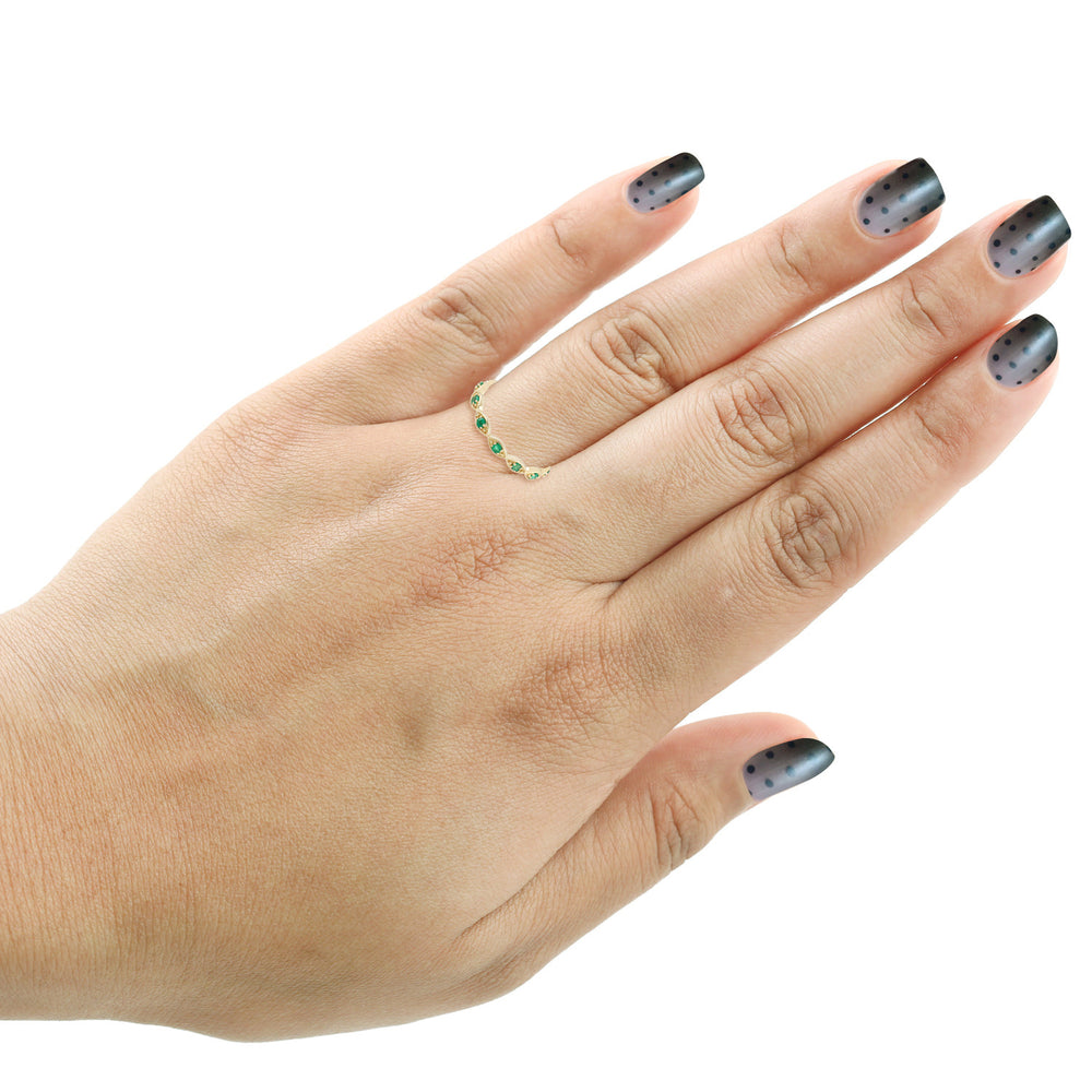 14K Yellow Gold Prong Set Emerald Gemstone Designer Band Ring