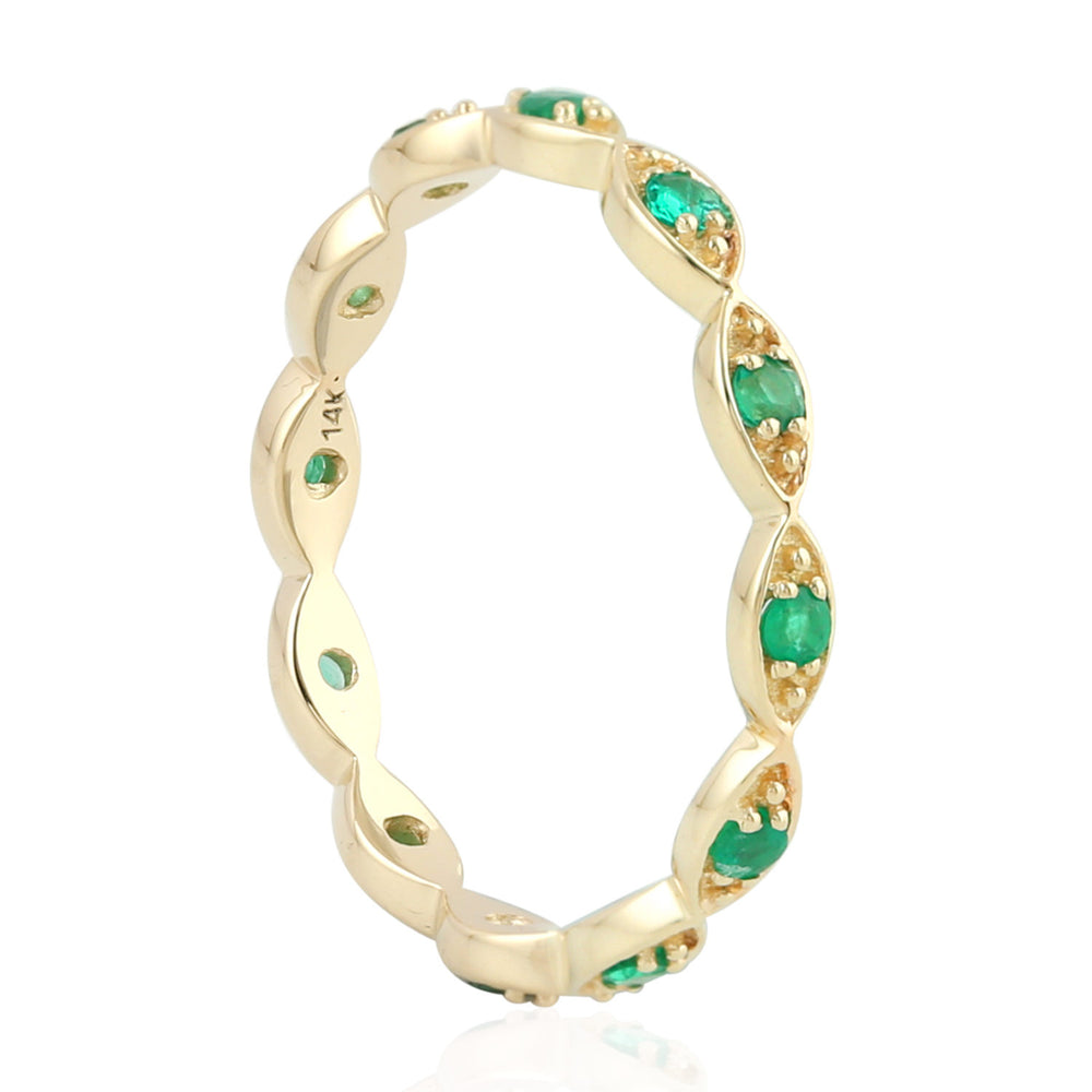 14K Yellow Gold Prong Set Emerald Gemstone Designer Band Ring