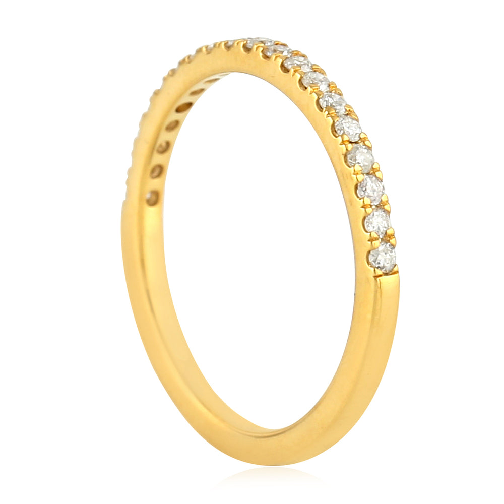 Pave Diamond Handmade Half Eternity Band Ring In 18K Yellow Gold