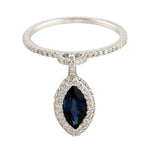 Marquise Blue Sapphire September Birthstone Pave Diamond Unique Charm Ring In  White Gold