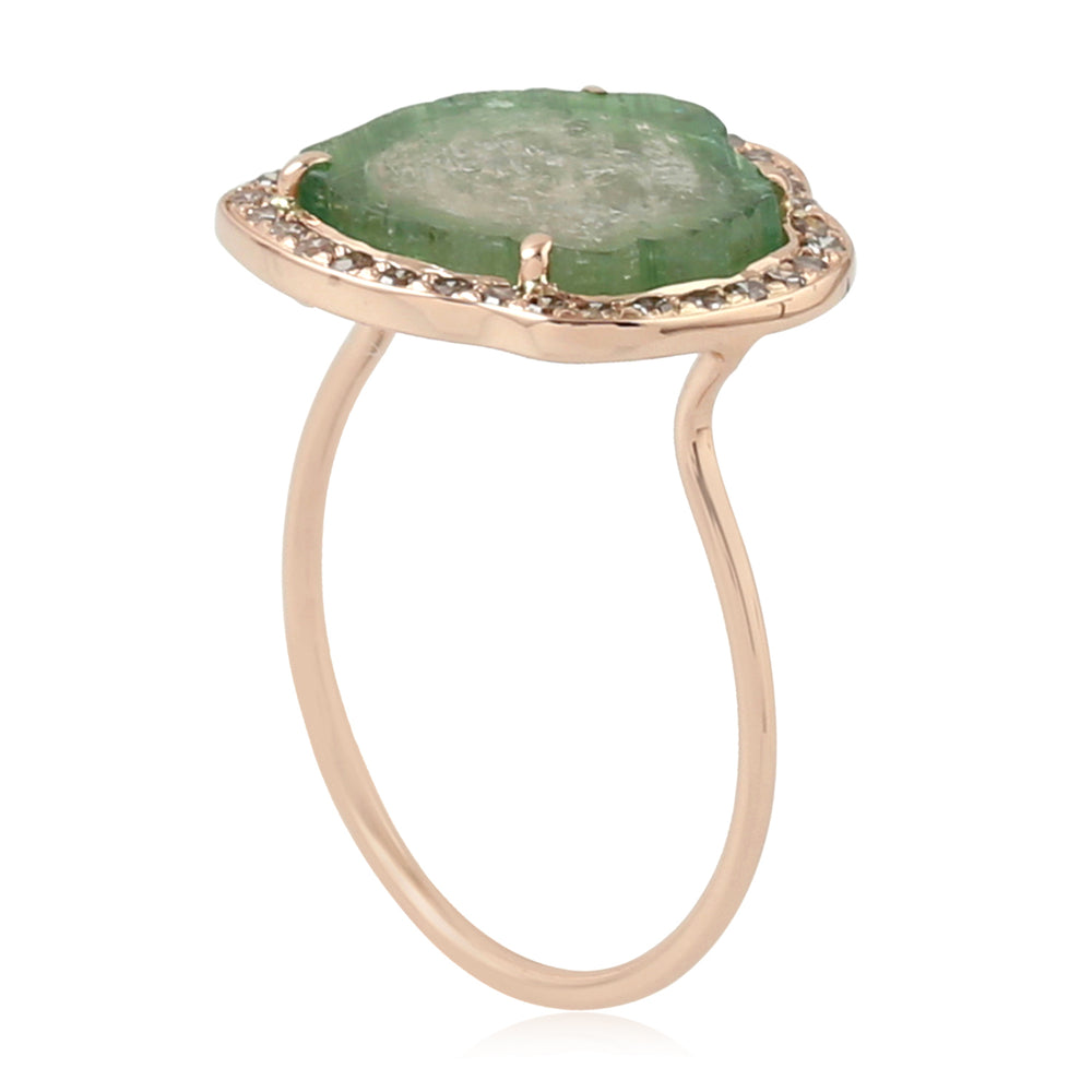 14k Rose Gold Prong Slice Tourmaline Melon Diamond Cocktail Ring For Her