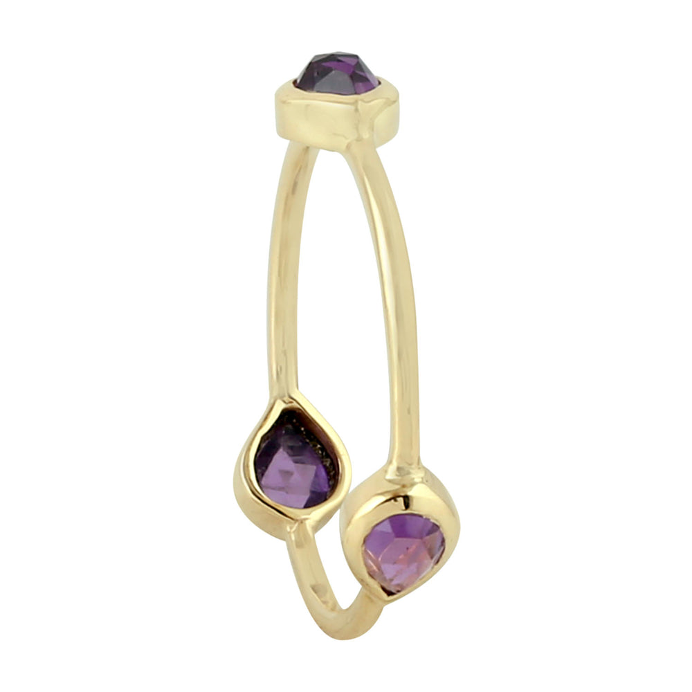 Pear Cut Amethyst February Gemstone Three Stone Band Ring In 10K Yellow Gold