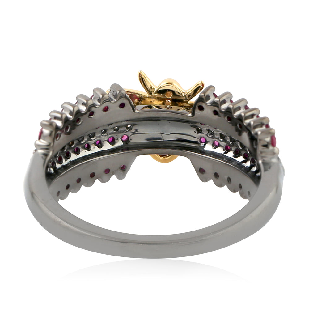 Housefly Design Band Ring Ruby July birthstone Diamond In 18k Oxidized Gold