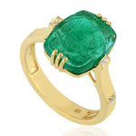 Cushion Cut Carved Emerald Prong Diamond Cocktail Ring In 18K Yellow Gold Jewelry For Gifts