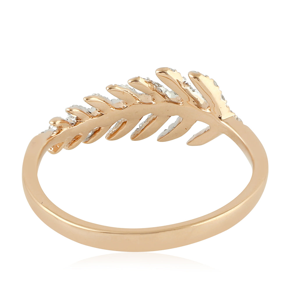 18K Rose Gold Micro Pave Diamond Handmade Leaf Design Ring