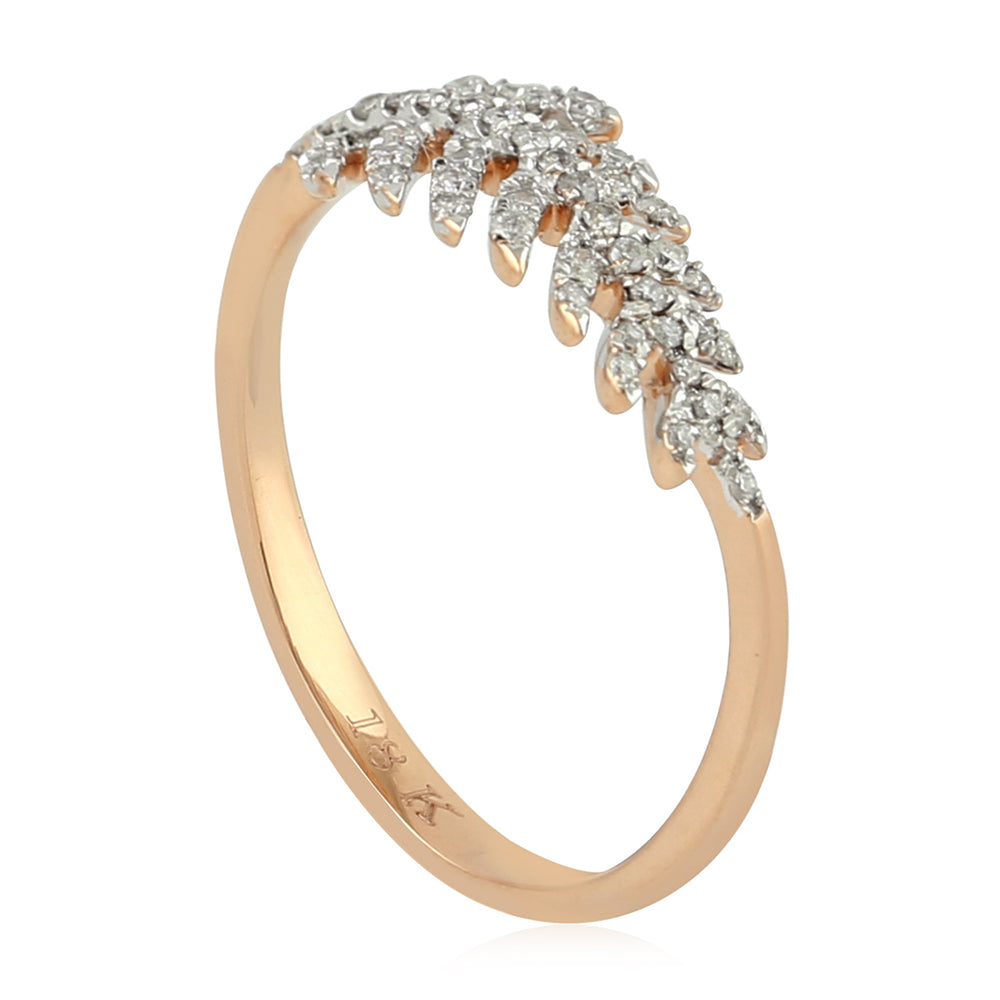 18K Rose Gold Micro Pave Diamond Handmade Leaf Design Ring