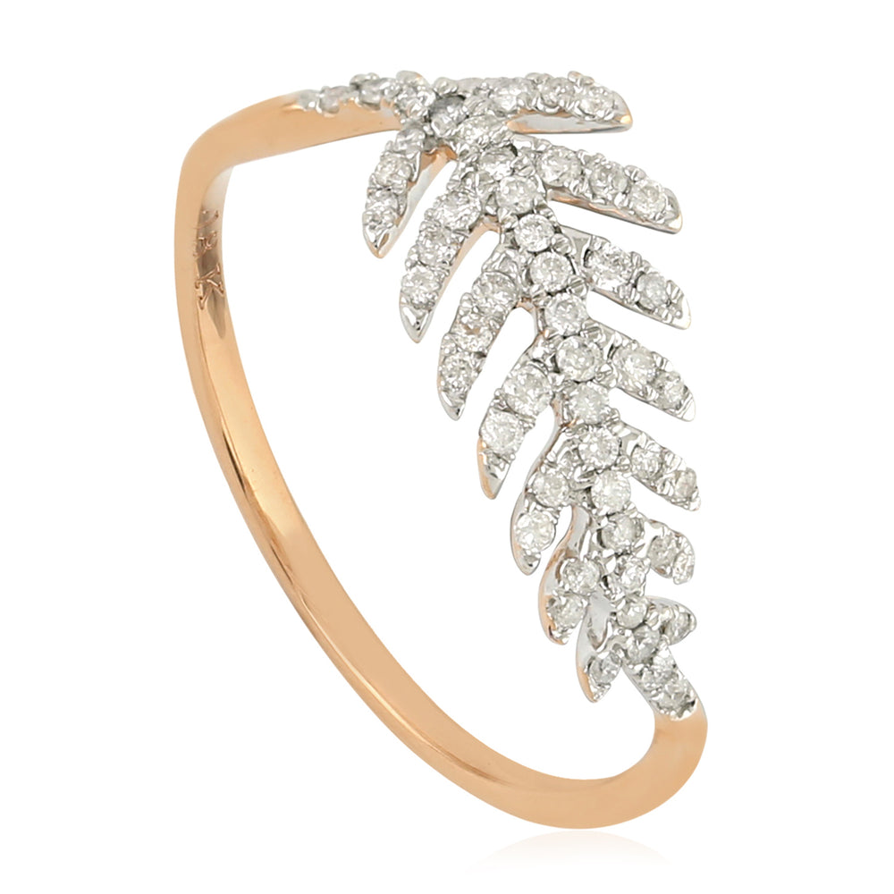 18K Rose Gold Pave Natural Diamond Leaf Design Ring For Women's Gifts