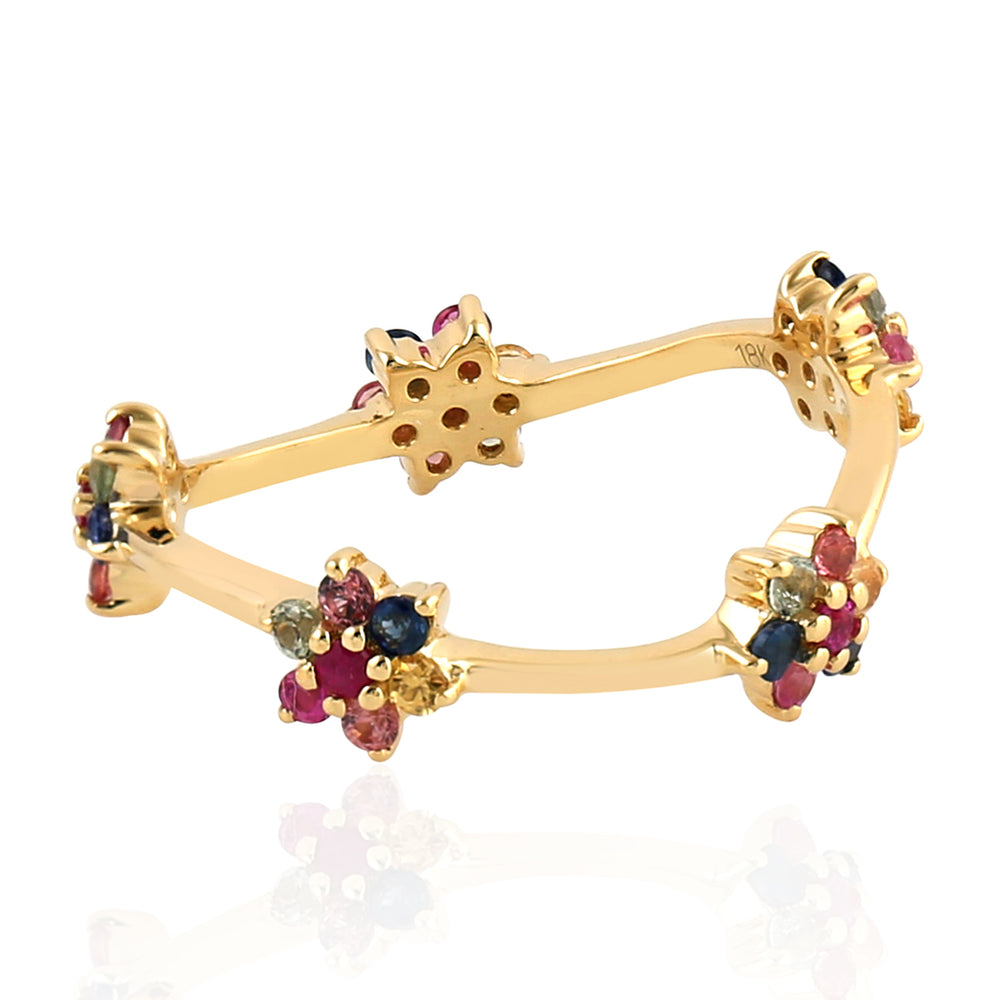 Multicolor Sapphire September Birthstone Floral Band Ring in 18k Yellow Gold