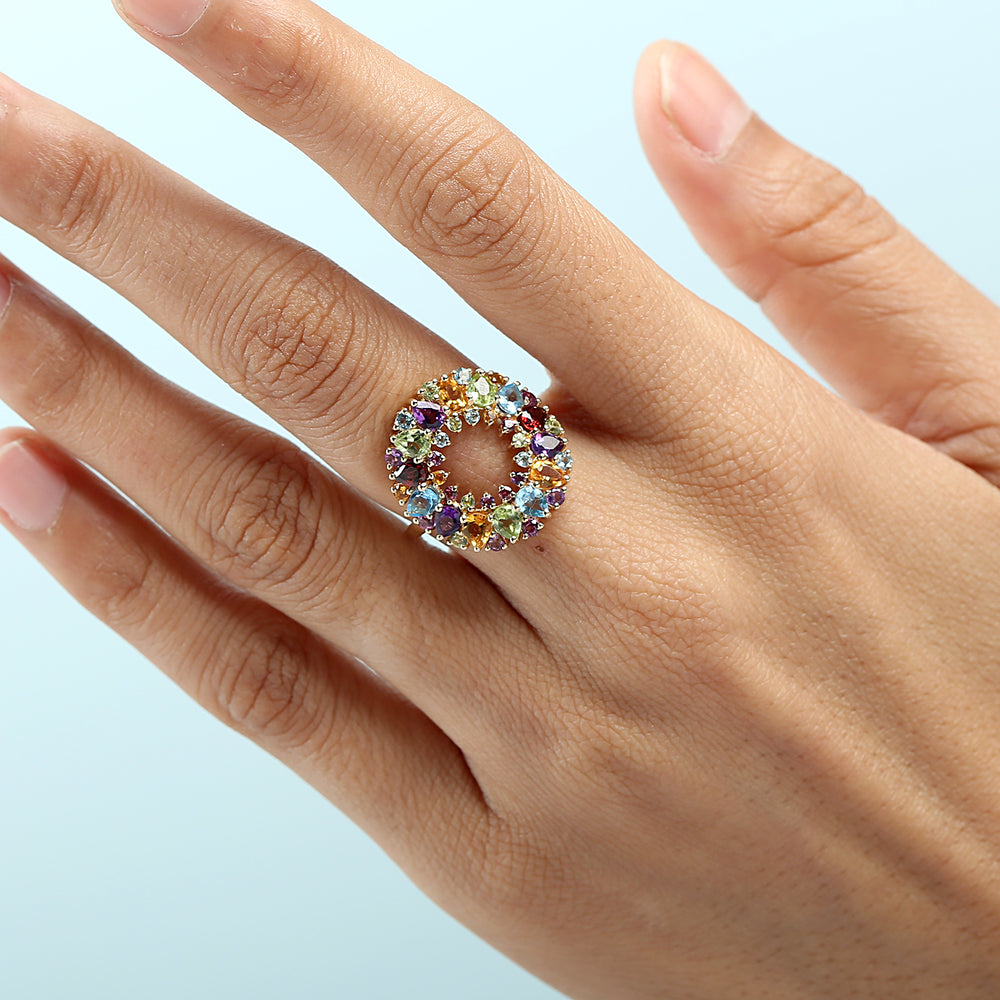 Citrine Pear Cut Amethyst Multi Gemstone Cocktail Ring In 18k Yellow Gold
