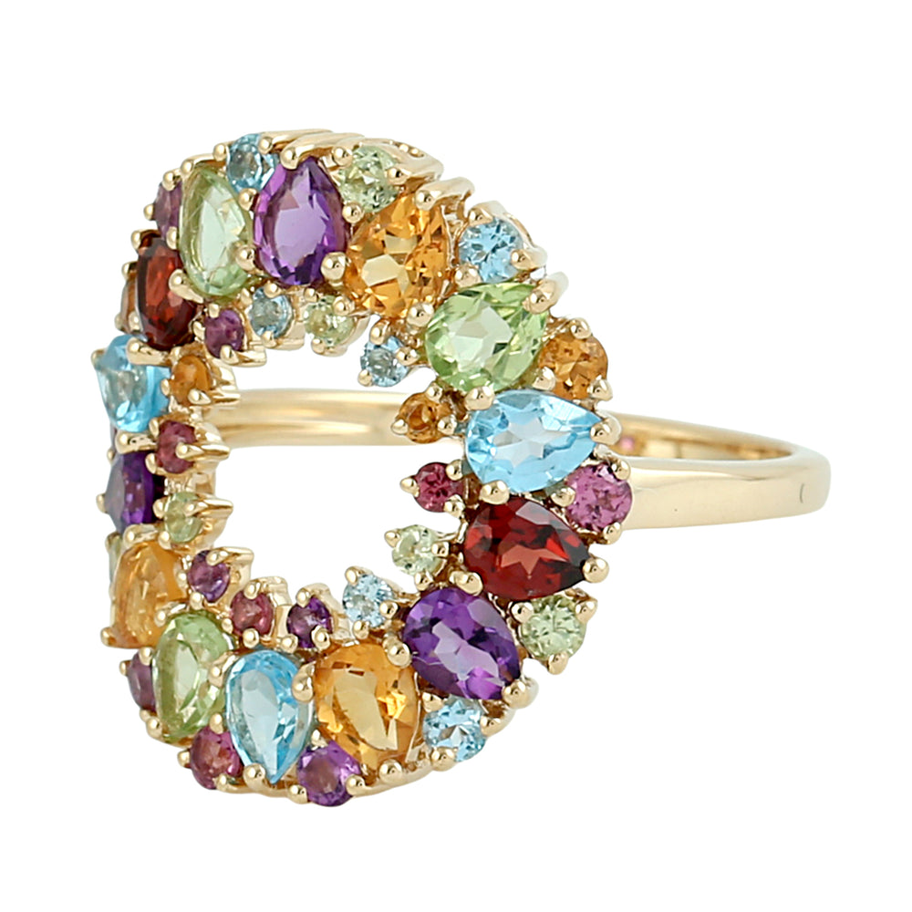 Citrine Pear Cut Amethyst Multi Gemstone Cocktail Ring In 18k Yellow Gold