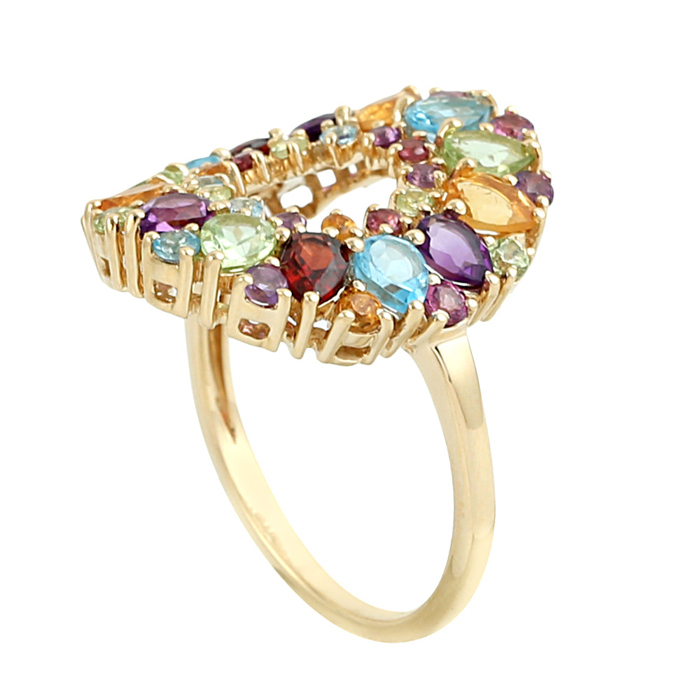 Citrine Pear Cut Amethyst Multi Gemstone Cocktail Ring In 18k Yellow Gold