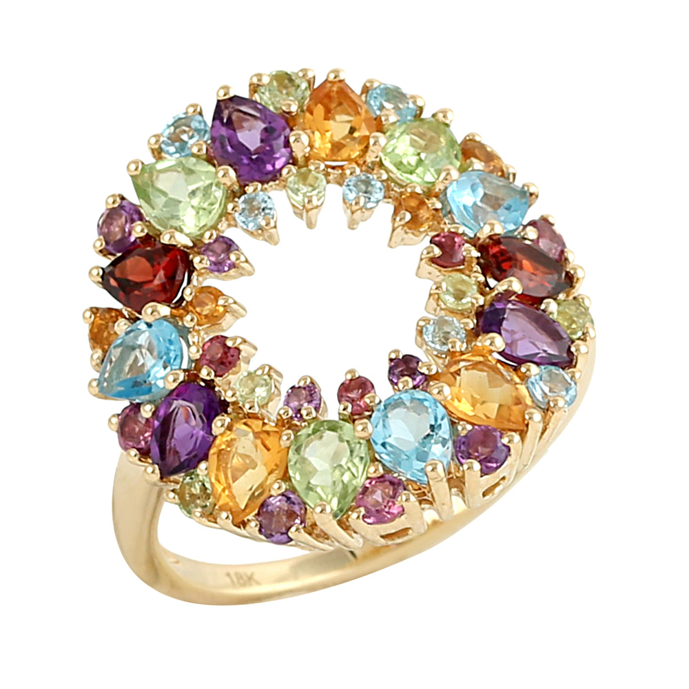 Citrine Pear Cut Amethyst Multi Gemstone Cocktail Ring In 18k Yellow Gold