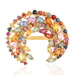 Multi Sapphire Marquise Round Gemstone Crescent Ring Made In 18K Yellow Gold Jewelry