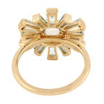 Tapered Blue Topaz Round Moonstone Pave Diamond Sunburst Cocktail Ring In Gold