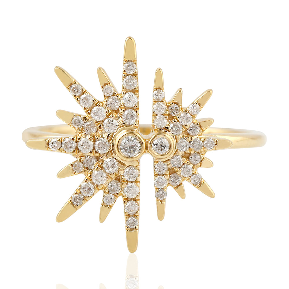 18K Yellow Gold Micro Pave Natural Diamond Starburst Ring Jewelry For Her Birthday Gifts