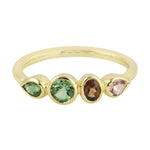 Natural Multicolor Tourmaline Bezel Set 14k Yellow Gold Band Ring