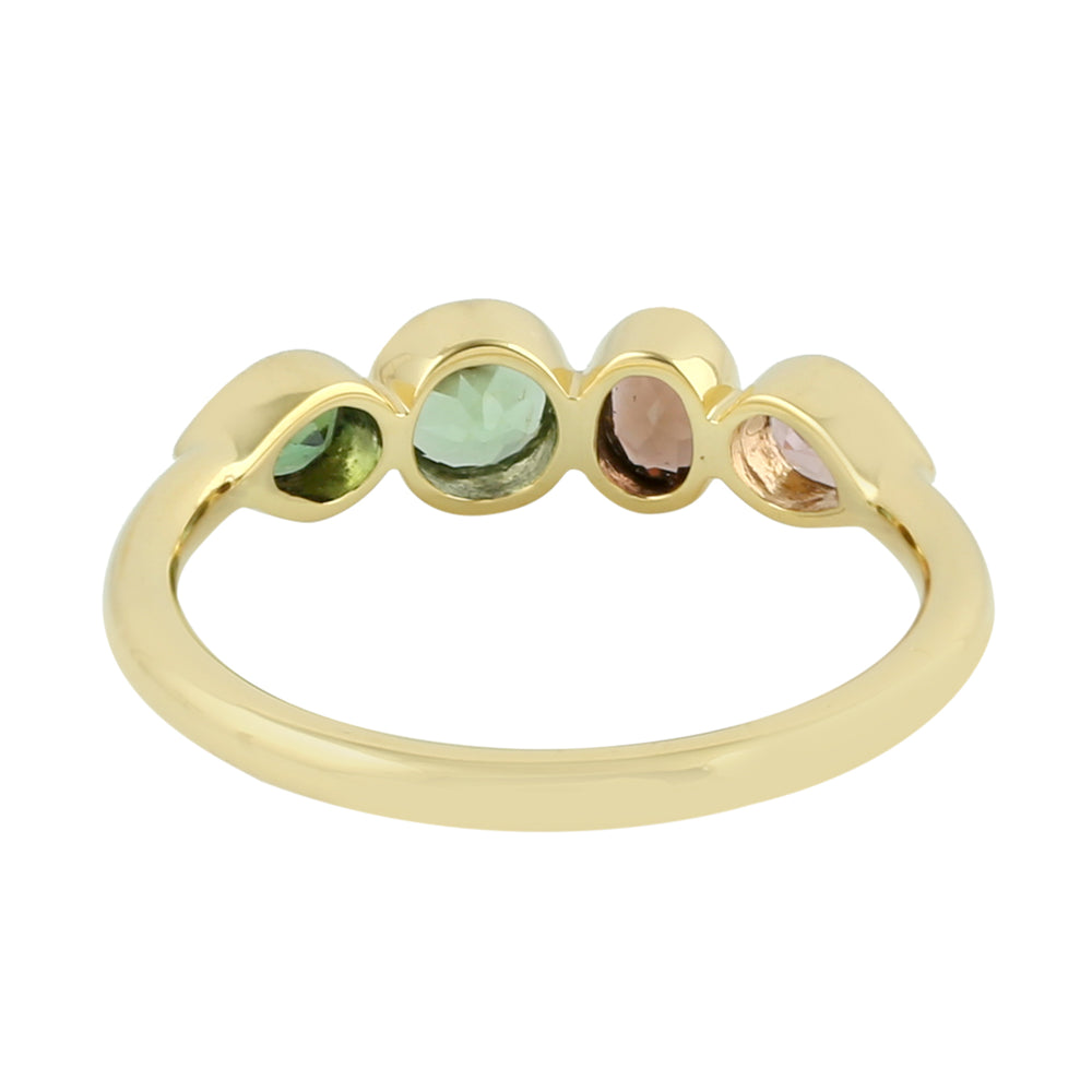 Natural Multicolor Tourmaline Bezel Set 14k Yellow Gold Band Ring