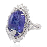 Oval Cut Tanzanite Prong Set Rose Cut Diamond Butterfly Cocktail Ring In White Gold