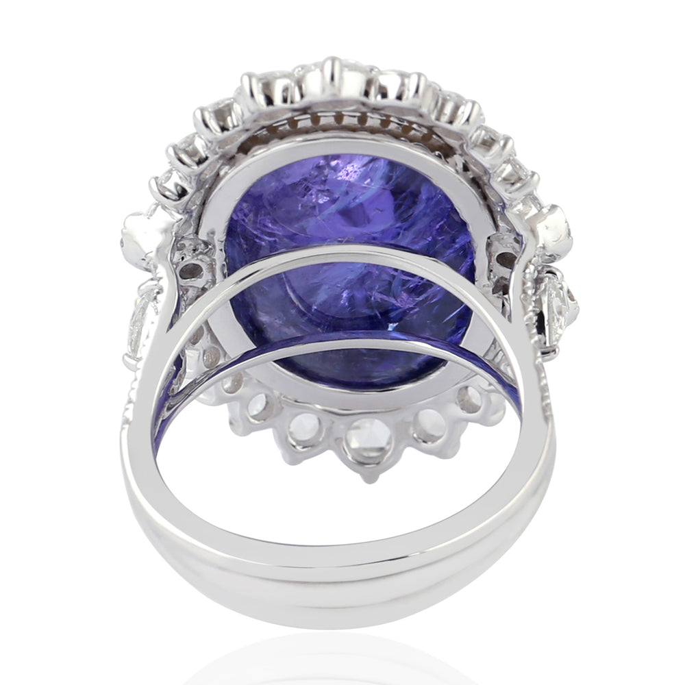 Oval Cut Tanzanite Prong Set Rose Cut Diamond Butterfly Cocktail Ring In White Gold