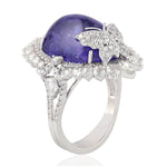Oval Cut Tanzanite Prong Set Rose Cut Diamond Butterfly Cocktail Ring In White Gold