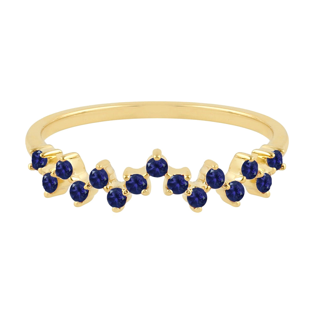 10K Yellow Gold Prong Set Blue Sapphire Designer Ring For Women's