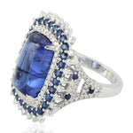Cushion Cut Tanzanite Prong Blue Sapphire Pave Diamond Cocktail Ring In White Gold