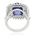 Cushion Cut Tanzanite Prong Blue Sapphire Pave Diamond Cocktail Ring In White Gold