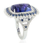 Cushion Cut Tanzanite Prong Blue Sapphire Pave Diamond Cocktail Ring In White Gold
