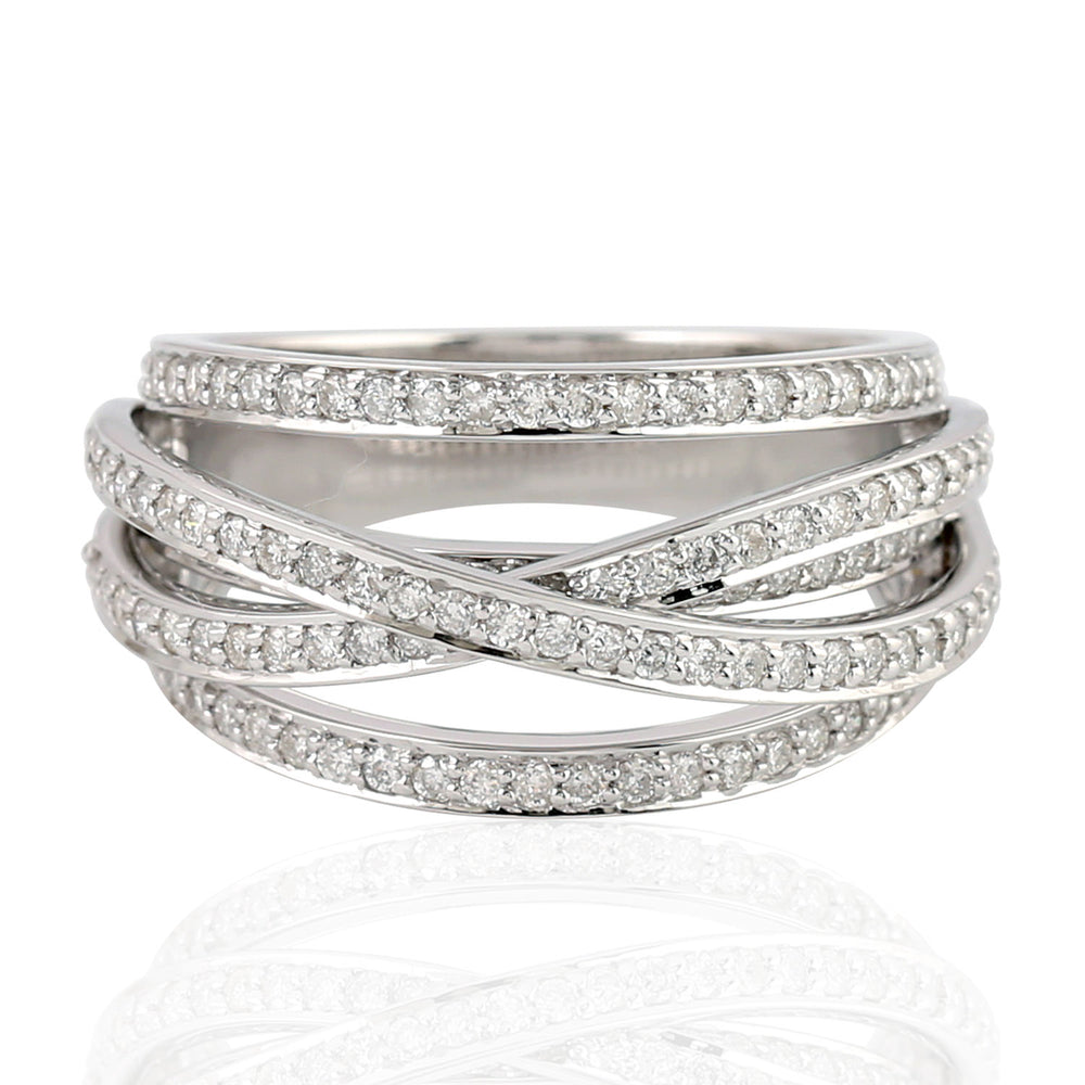 Micro Pave Diamond Spiral Ring In Solid 18K White Gold For Her