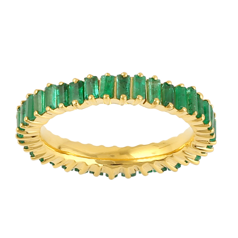 Baguette Emerald May Birthstone Full Eternity Band Ring In 18k Yellow Gold