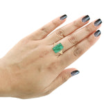 Carved Floral Emerald Pave Diamond Prong Set 18k Yellow Gold Ring Jewelry