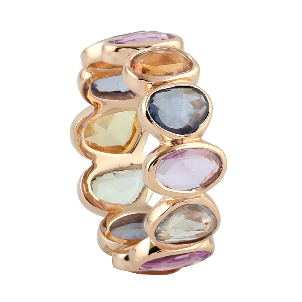 Bezel Set Multi Sapphire Gemstone Eternity Band Ring In 18K Rose Gold