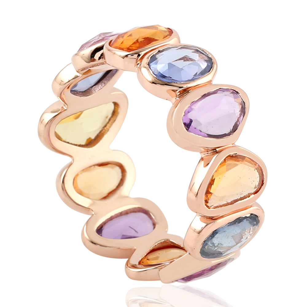 Bezel Set Multi Sapphire Gemstone Eternity Band Ring In 18K Rose Gold