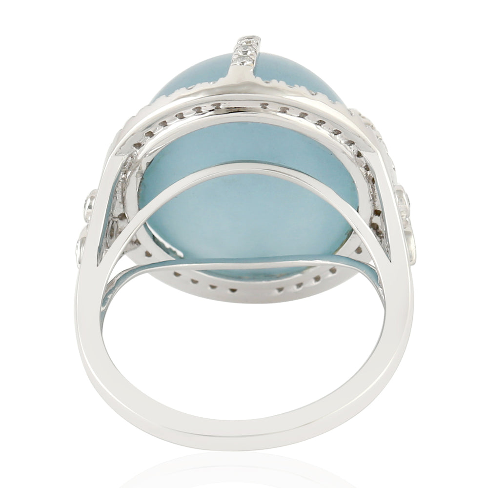 Aquamarine Gemstone Pave Diamond In 18k White Gold Cocktail Ring