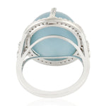 Aquamarine Gemstone Pave Diamond In 18k White Gold Cocktail Ring