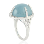 Aquamarine Gemstone Pave Diamond In 18k White Gold Cocktail Ring