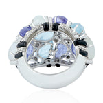 Carved Topaz Tanzanite Moonstone Onyx Diamond Designer Ring In 18K White Gold