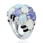 Carved Topaz Tanzanite Moonstone Onyx Diamond Designer Ring In 18K White Gold