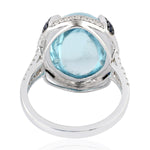 Oval Cut Aquamarine Pave Black White Diamond Blue Sapphire Dome Ring In 18k White Gold