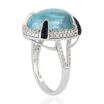 Oval Cut Aquamarine Pave Black White Diamond Blue Sapphire Dome Ring In 18k White Gold
